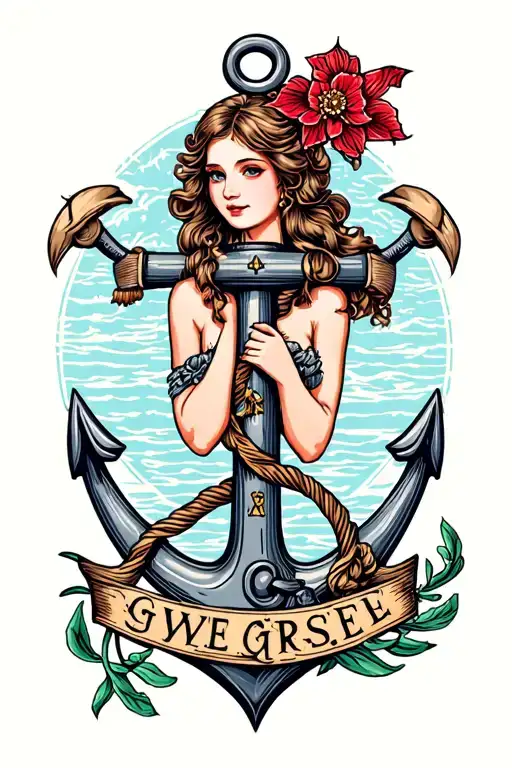 Croatian Cross Spelling Gypse Girl On An Anchor