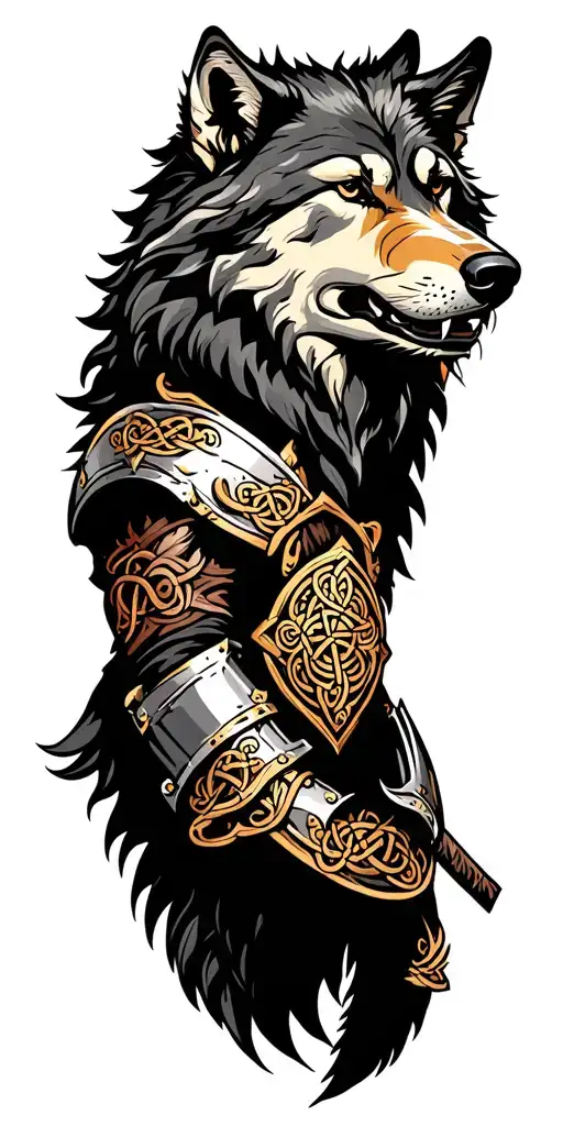 Celtic Wolf Surrounded By Armor