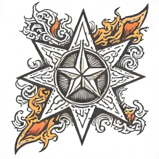 A Lone White Star With Flames