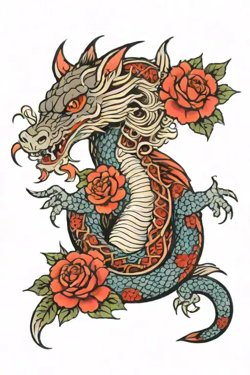 Japan Lady Roses Dragon