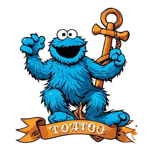 Cookie Monster With An Anchor Surrounded