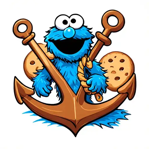 An Anchor With Cookie Monster Tattoo Design Featuring