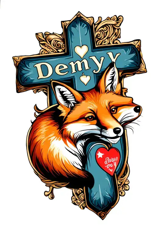A Cross With A Heart Inside With The Name Deny And A Fox Wrapped Around The Cross