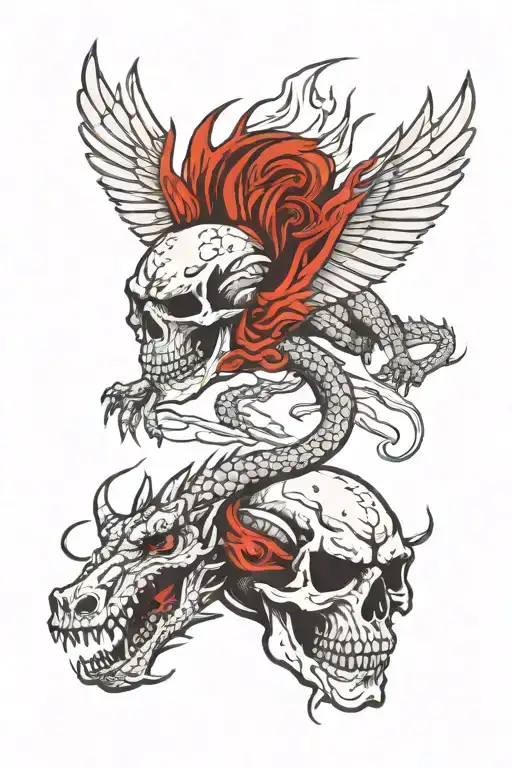Skull And Dragon Flying
