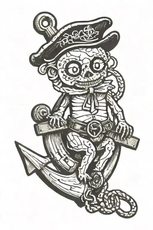 Voodoo Doll Sitting On Ship Anchor Design