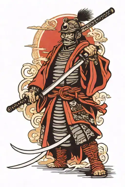 Japanese Samurai Warrior Wielding Sword With Mask