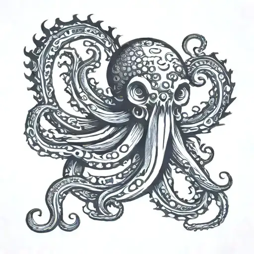 Fire Octopus Wielding A Dagger