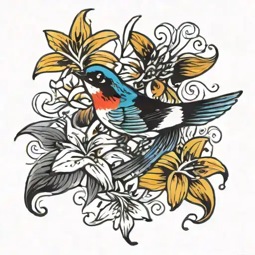 Swallow Soaring In Tiger Lilies