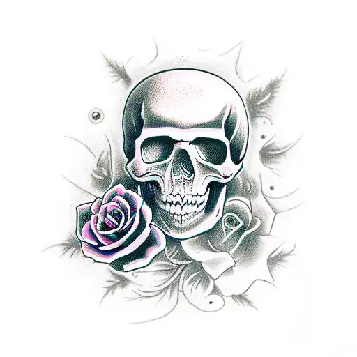 Purple And Gray Rose With Skull