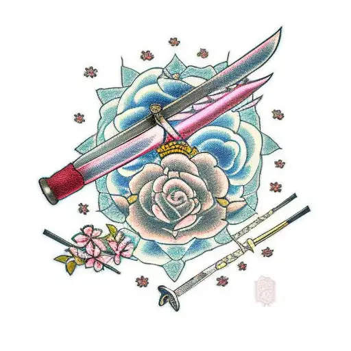 Katana Surrounded By Cherry Blossoms