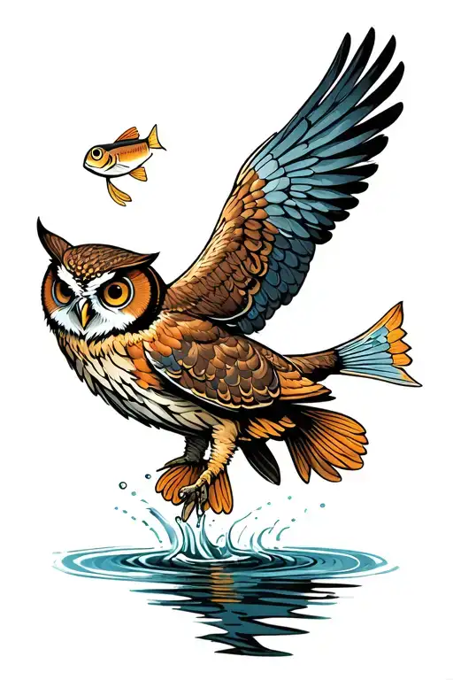 Owl Catching Fish From Water American Traditional