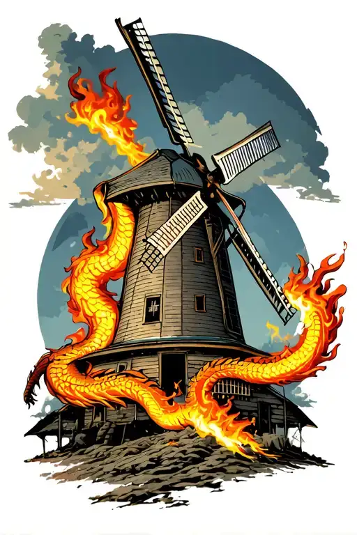 Don Quixote Windmill Dragon Breathing Fire