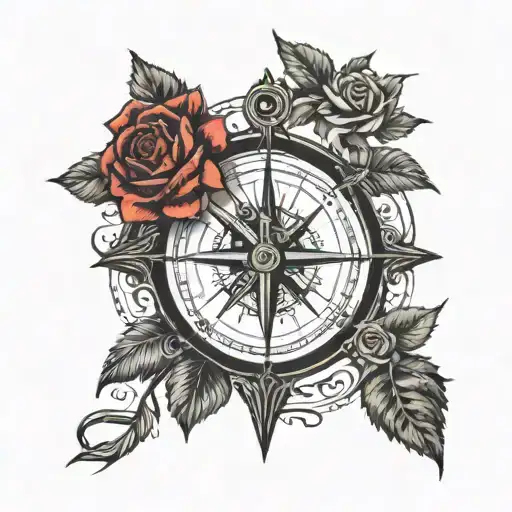Sundial Compass Sunflowers Red Roses Intertwined