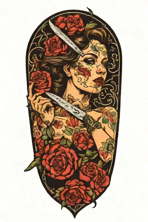 Sexy Woman Cutting Her Face With A Knife