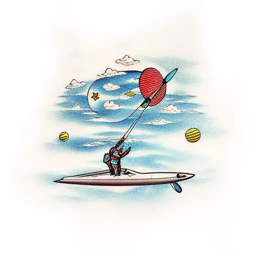 3 Men Floating Off Into Space Each Holding An Umbrella