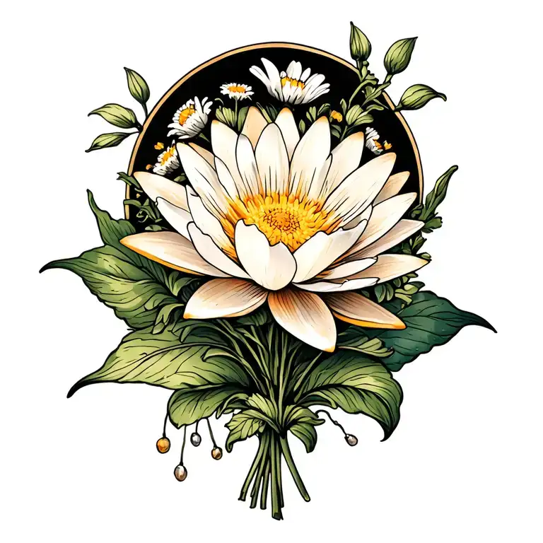 Water Lilly And Daisy Bouquet