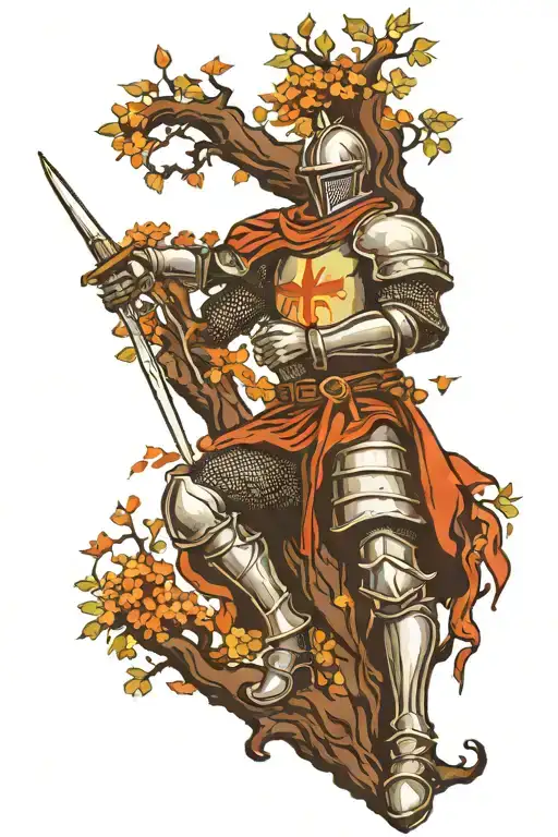 A Knight Resting Under A Gracefull Tree And A Sky View