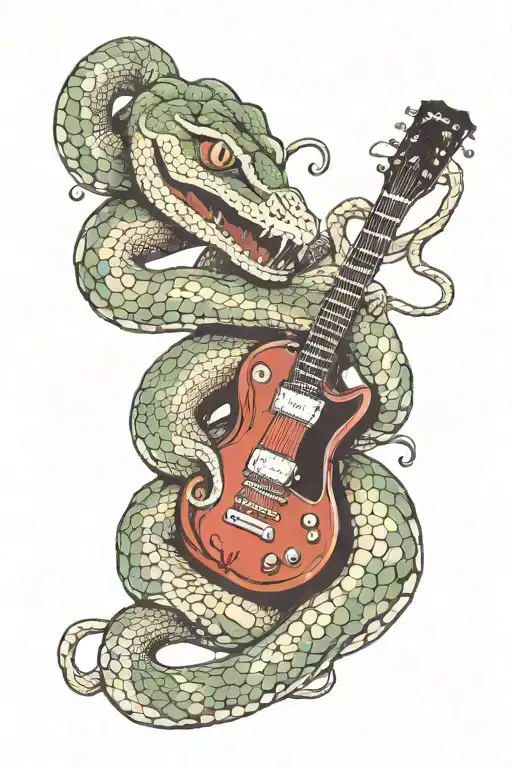 Snake Wrapped Around Les Paul Guitar