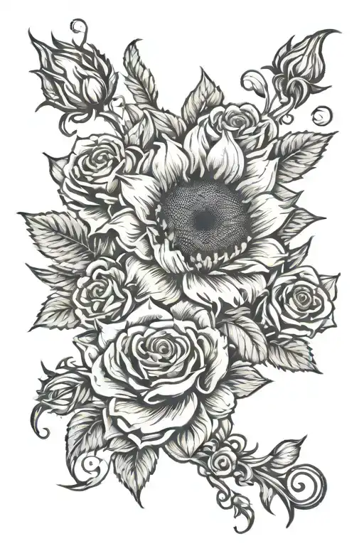 A Sunflower And Roses Tied Together And On Fire Coming