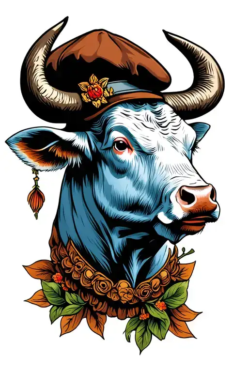 Bull Head Wearing A Beret