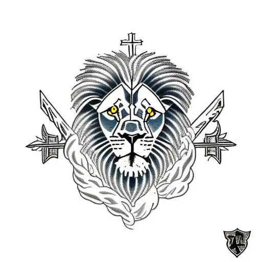 Lion With Lamb And Cross And Seraphim