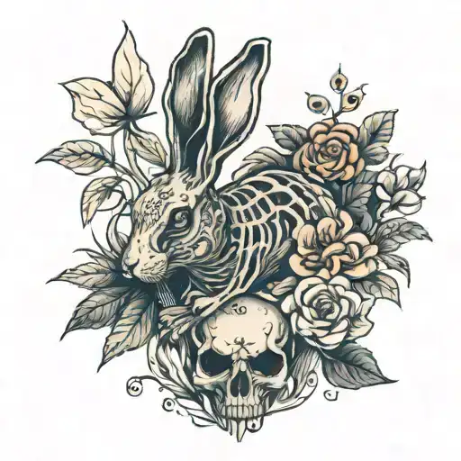 A Rabbit Skeleton With Flowers Growing Inside