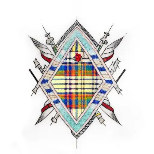 Traditional Tattoo Of A Scottish Tartan Pattern Incorporating The Flag