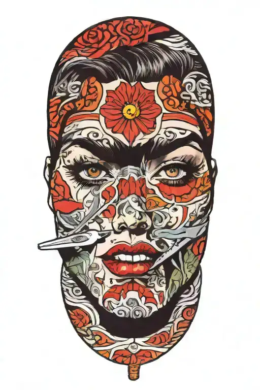 Sexy Woman Cutting Her Face With A Knife