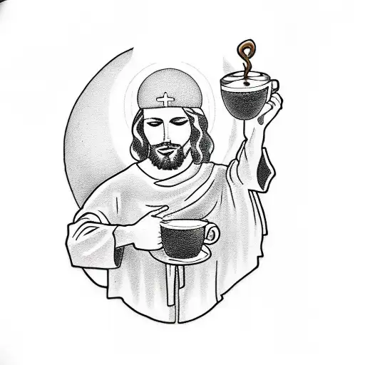Jesus With A Cup Of Coffee In His Hand