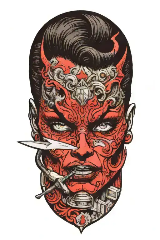Sexy Demon Woman Cutting Her Face With A Knife