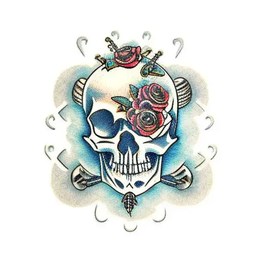 Steampunk Skull And Flowers Arm Sleeve