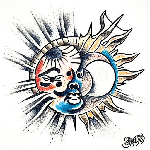 Sun And Moon With Clouds