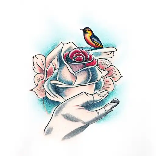 Bird Holding Rose With 'Evelyn' Below