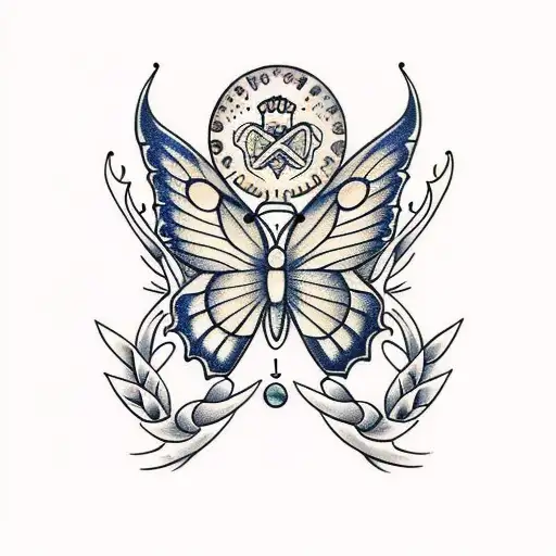 Crecsent Moon With Crown And Butterfly