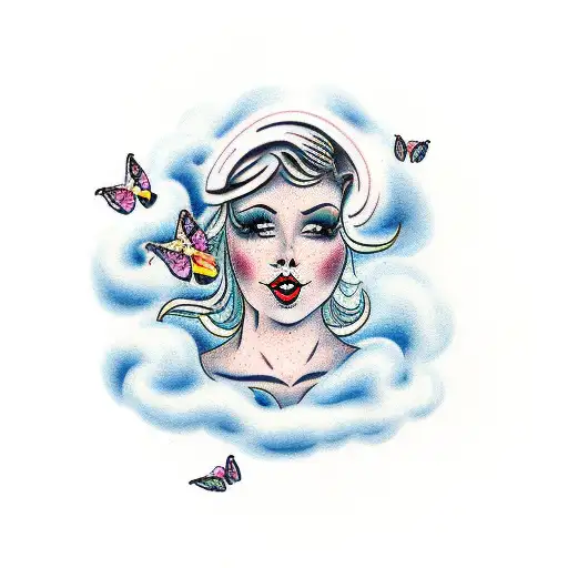 A Woman With A Lump In Her Throat Surrounded By A Swirling Cloud Of Butterflies