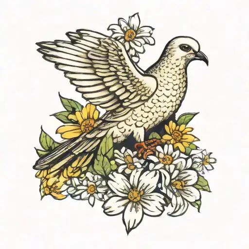 Dove With Daisys In Its Talons
