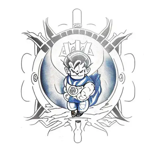 A Whiskey Bottle With A Dragon Ball Z Character Emerging From The Label