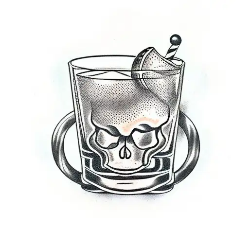 Old Fashioned Cocktail With A Skull And Ice Inside The Glass