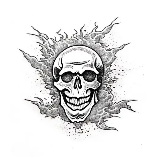 Skull With Lava Exploding From Out Top Of Skull And Vomit Coming Out The Mouth