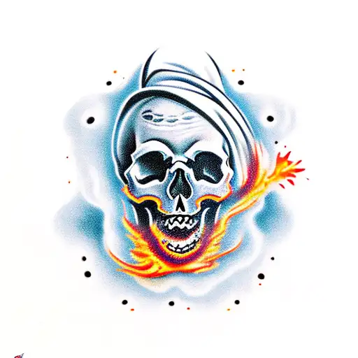 Skull With Volcano Exploding From Out Top Of Skull And Vomit Coming Out The Mouth