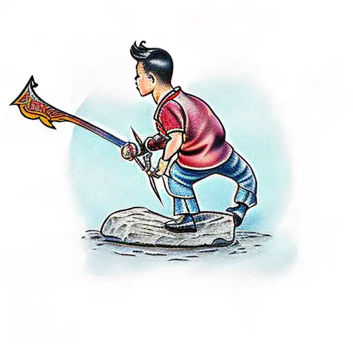 Boy Pulling A Sword From The Stone