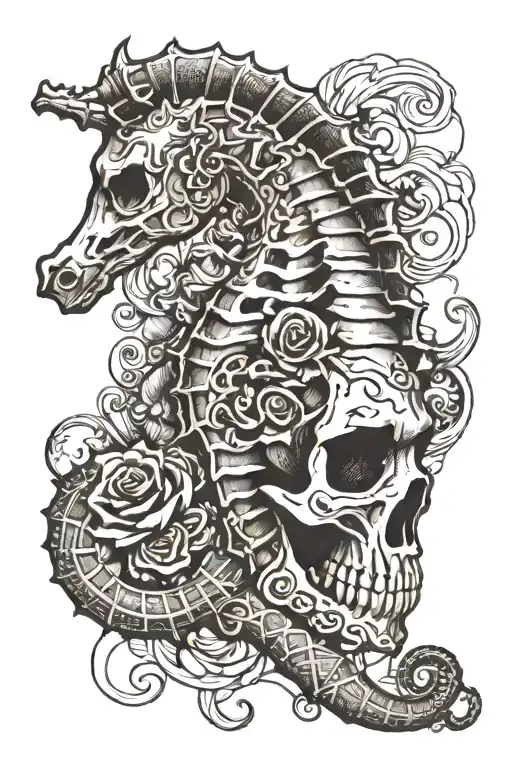 Seahorse With A Skull As A Head Emerging