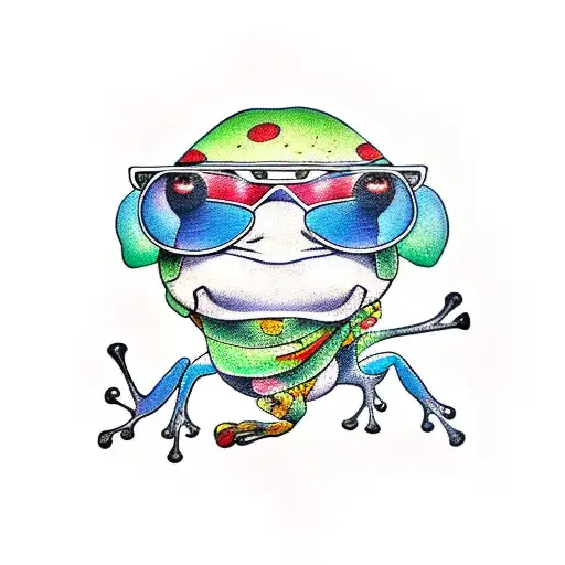 Little Frog With Scarf And Sunglasses Driving An Old Motorbike