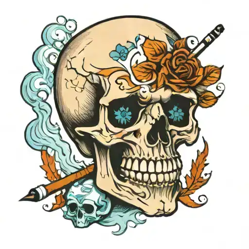 Skull With Blue Eyes Smoking Cigarette