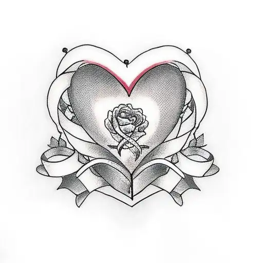 Design A Traditional Tattoo Featuring A Breast Cancer Ribbon Intertwined With A Heart