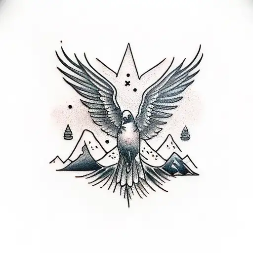 Symbolizes My Son With A Crow Forest And Mountains