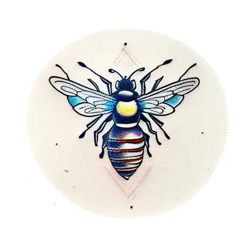 Neotraditional Bee With Honeycomb And Flowers