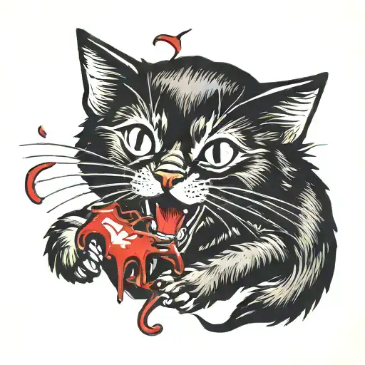 Black Kitten Licking Blood From Its Claws