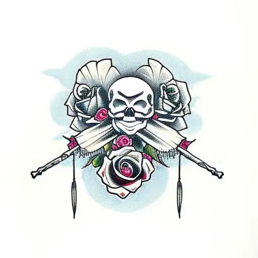 Skull And Roses And 2 Drumsticks