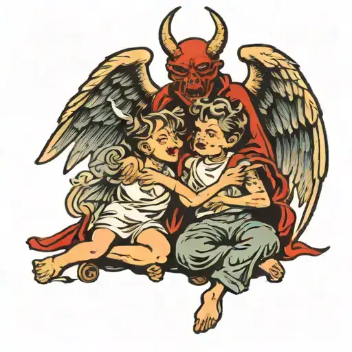 Struggling Son With Both A Demon And Angel At His Side